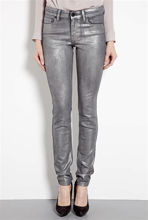 silver metallic skinny jeans